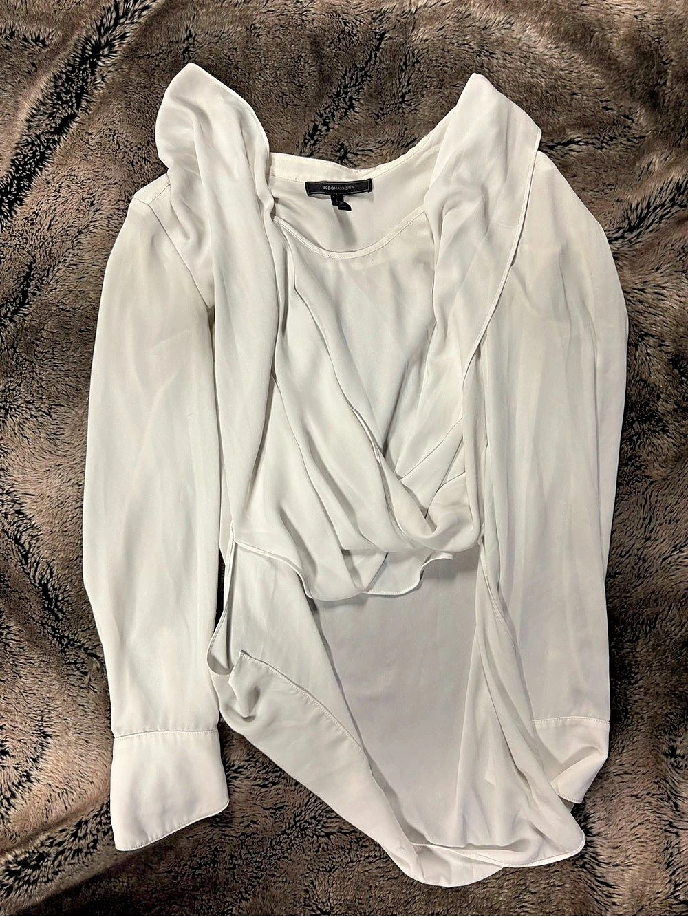 BCBGMAXAZRIA Draped Blouse in White Size Medium Like New